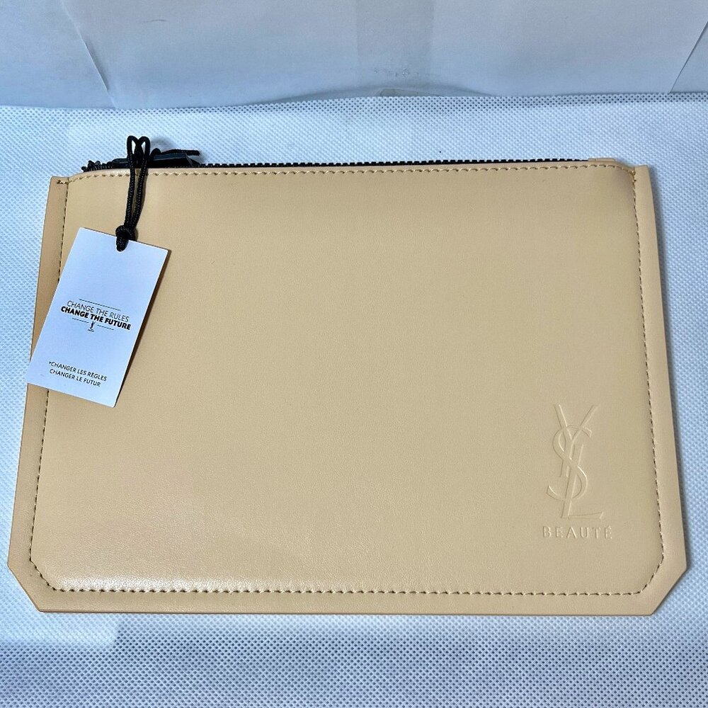 YSL Beaute Cream Vegan Leather Cosmetic Pouch NWT